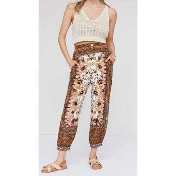 ANTHROPOLOGIE Printed Bohemian Linen Blend Side Pockets Joggers Sz 2 - Picture 10 of 10